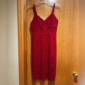 Express red lace midi dress